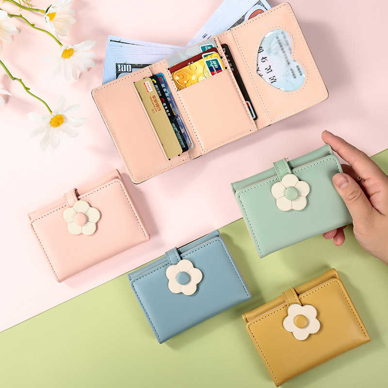 Cartera de regalo 2024, cartera corta para mujer, bonitas flores pequeñas, estilo coreano fresco, monedero para celebridades de Internet, envío directo