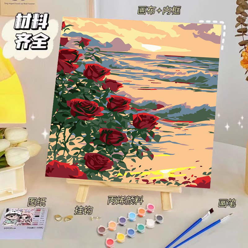 Pintura al óleo digital de bricolaje, dibujos animados para niños, pinturas para colorear hechas a mano, lindos puestos de animación curativos, comercio exterior transfronterizo