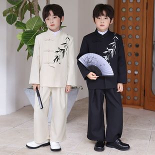 Boys' New Chinese-Style Suit Dress for Autumn, New Button-Up National Trend Retro Zhongshan Suit Hanfu for Older Children
