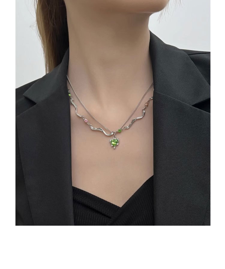 cable chain Chain Type Simple Style Heart Shape Alloy Titanium Steel Artificial Rhinestones Women's Double Layer Necklaces