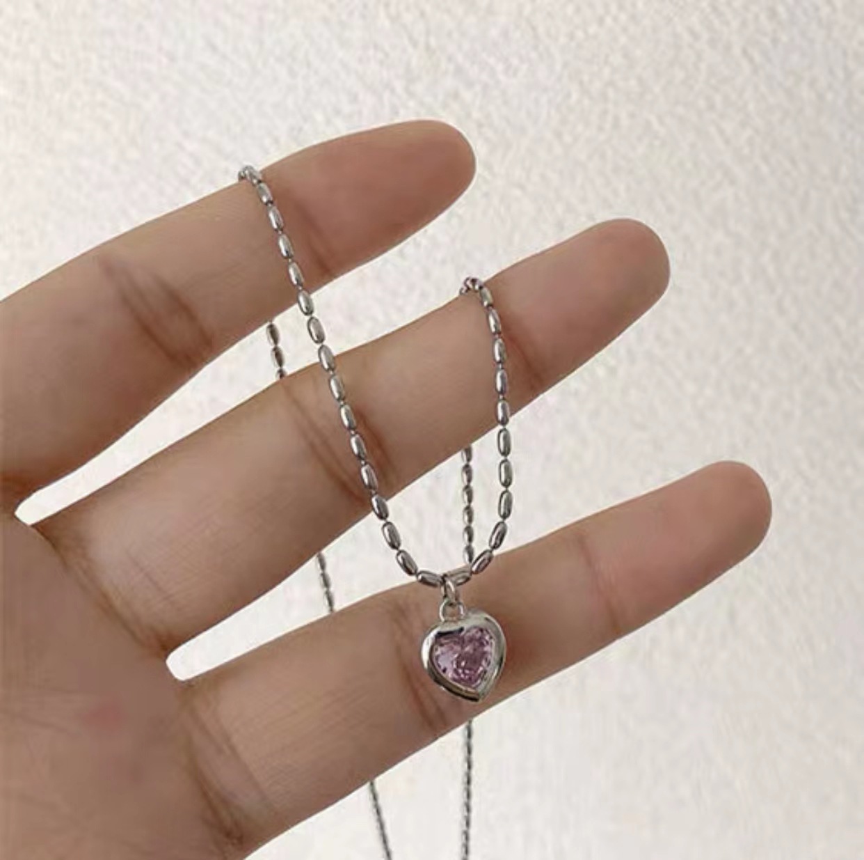 Simple Style Heart Shape Copper Necklace Plating Glass Stainless Steel Necklaces display picture 2