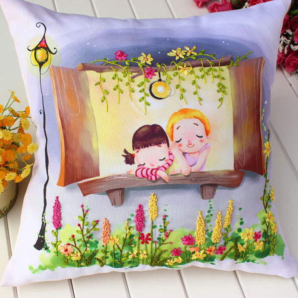 Oujin fábrica cinta de seda bordado almohada cojín cubierta sala de estar dormitorio flor tridimensional hecho a mano DIY punto de cruz entrega de una sola pieza