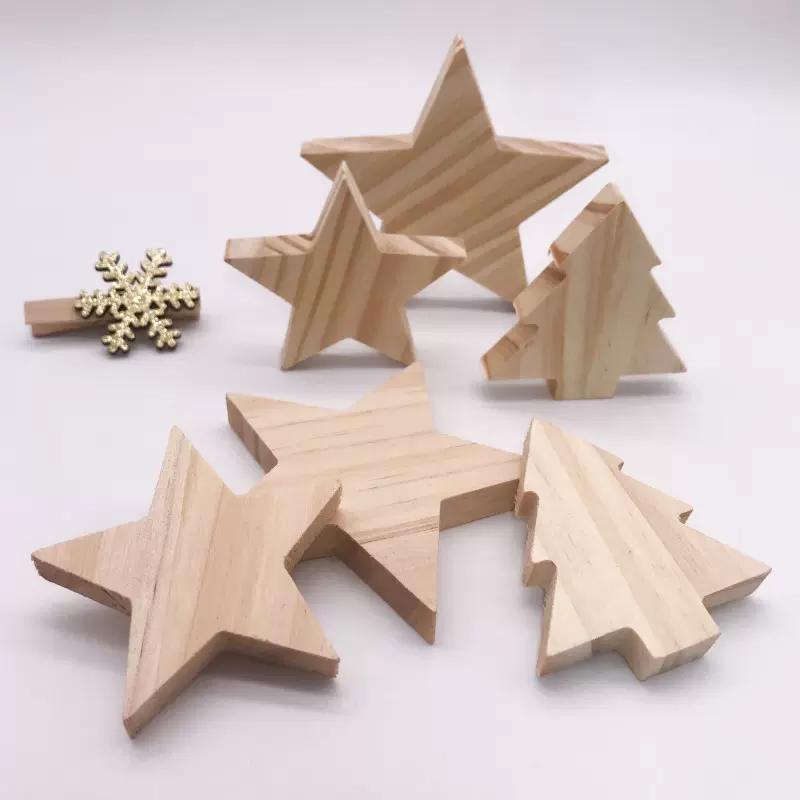 亚马逊热销实木圣诞树星星摆件圣诞节立体纯木纹理亚马逊热销实木