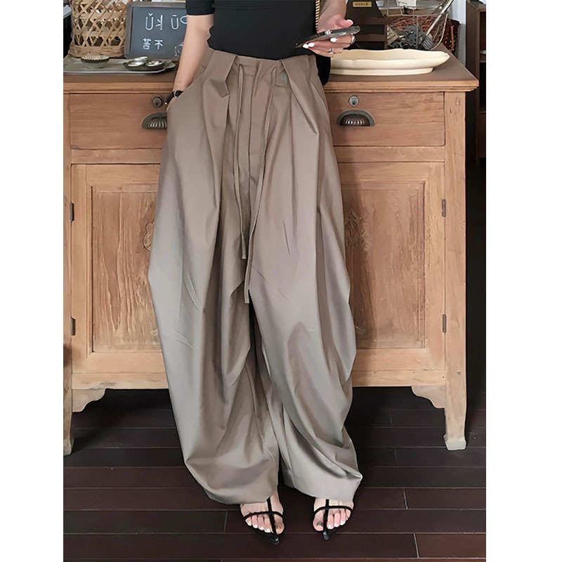 Unique and Chic Khaki Wide-Leg Pants 2025 Summer Drapey Loose Old Money Style Ins Lazy Long Pants
