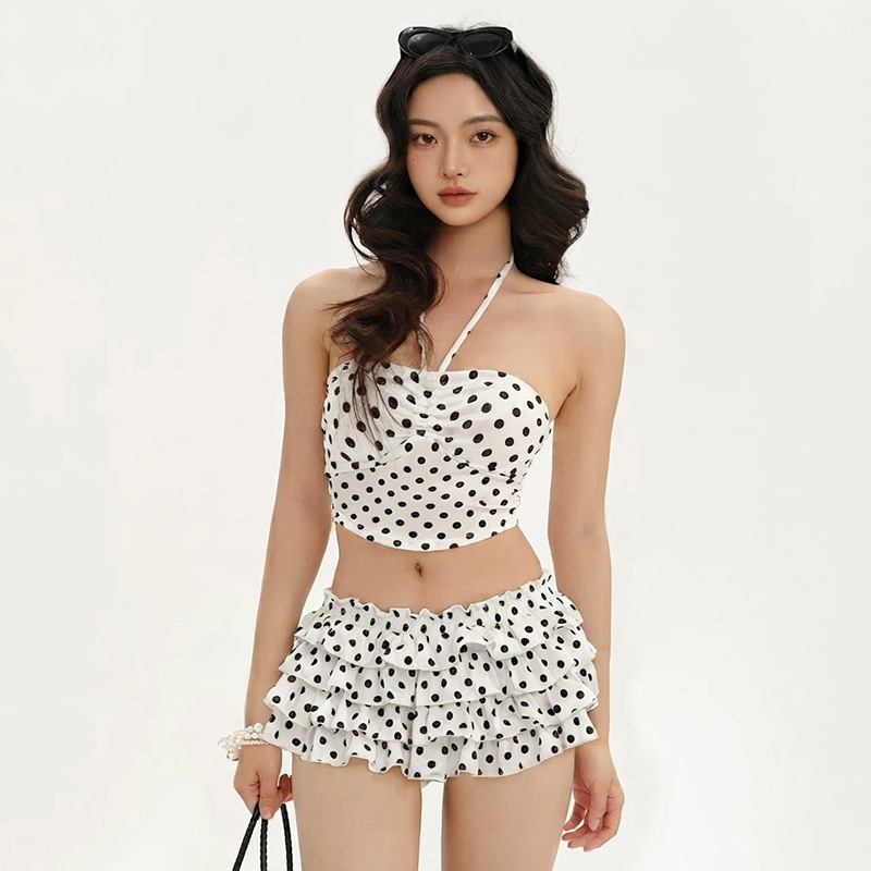 【RiXSG】Women's three-piece swimsuit, high-end resort hot spring sexy retro polka dot swimsuit