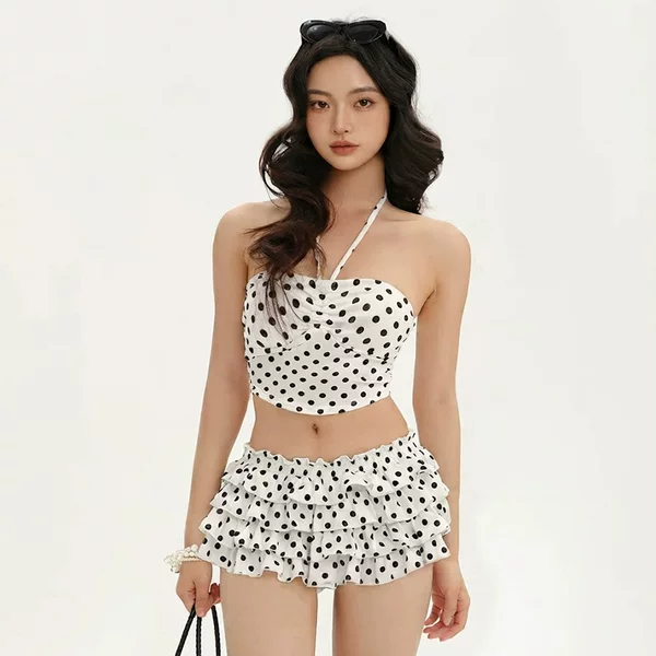 【RiXSG】Women's three-piece swimsuit, high-end resort hot spring sexy retro polka dot swimsuit