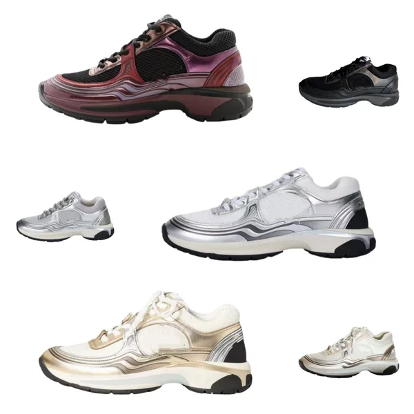 Foreign Trade Chanel-Style Silver Leather Breathable Versatile Non-Slip Fashion Casual Shoes 25C Unisex Cross-Border