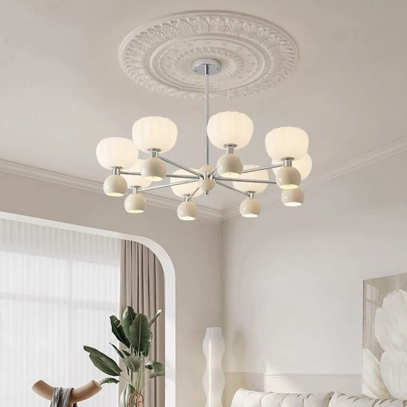 Lámpara de sala de estar de candelabro de calabaza de estilo crema francés