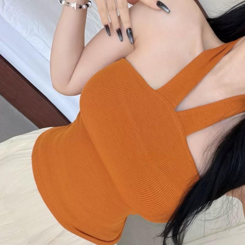 Korean Dongdaemun New Stylish Slim-Fit Halter Neck Padded Off-Shoulder Body-Shaping Sleeveless Tank Top T-Shirt Korean Dongdaemun New Stylish Slim-Fit Halter Neck Padded Off-Shoulder Body-Shaping Sleeveless Tank Top T-Shirt