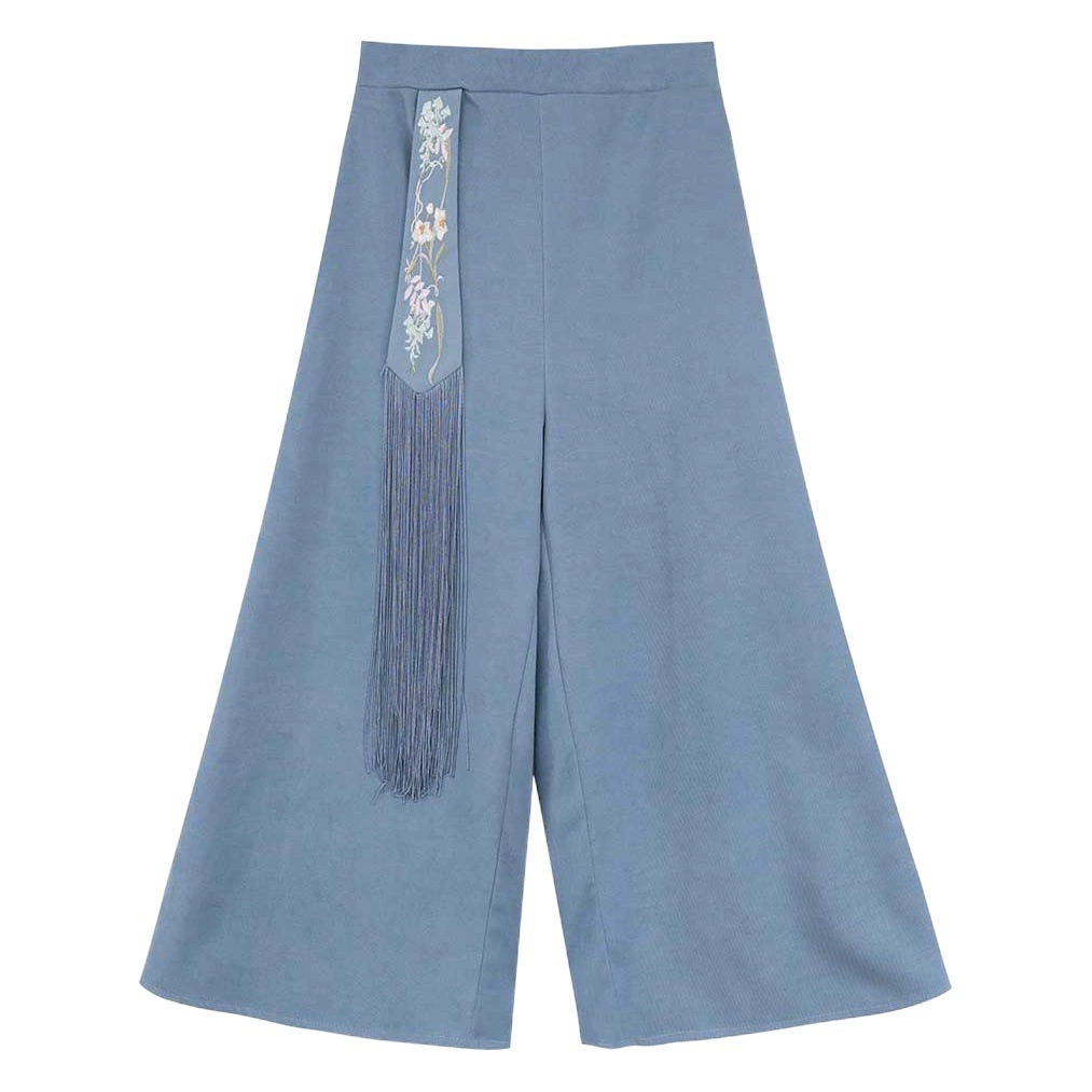 Вышитые замшевые брюки с кисточками и лентой Повседневные широкие брюки