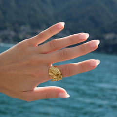 跨境新品歐美簡約時尚戒指18K金不鏽鋼多層交錯幾何C型耳環套裝女