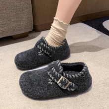 韩版复古全包勃肯棉鞋女外穿内增高厚底灰色毛毡秋冬勃肯鞋毛绒鞋