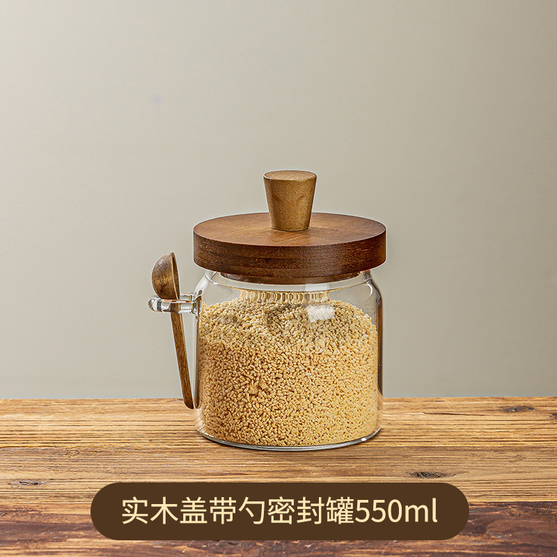 密封缶ガラス茶葉缶高ホウ素シリコンガラス缶密封蓋付きキッチン収納缶スプーン付き収納缶|undefined