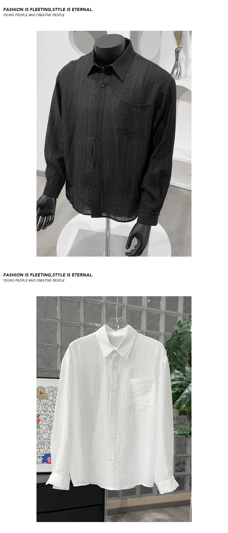 Retro Textured Long-sleeve Shirt For Men, Solid Colour Style_voghion.com