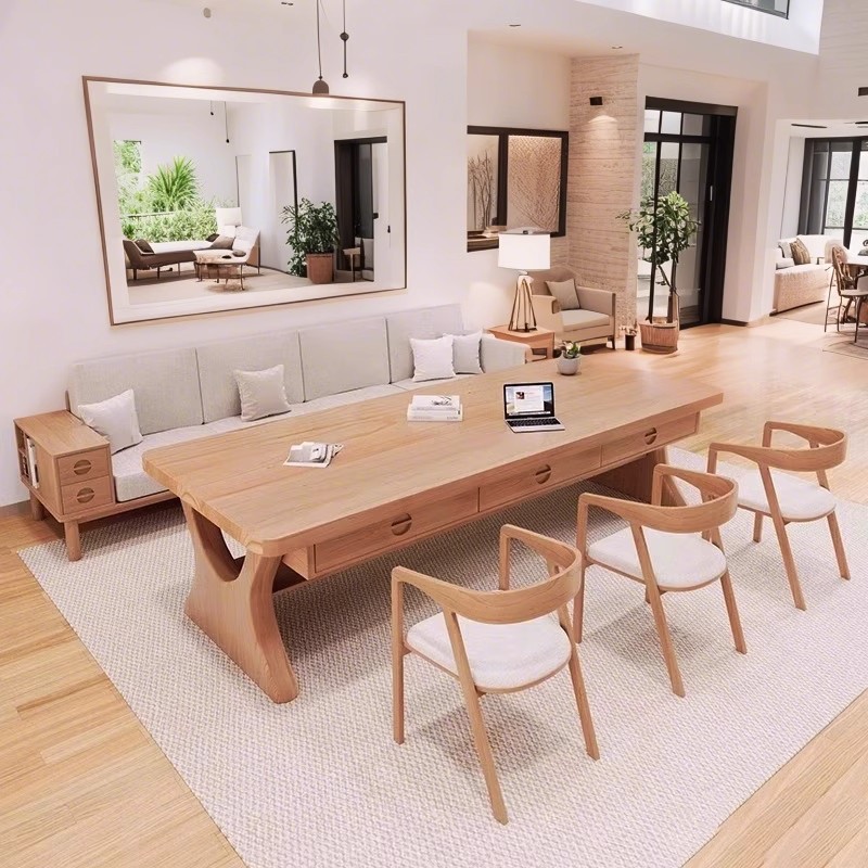 Living Room Solid Wood Large Desk with Drawers Simple Home Workbench Study Calligraphy Table Calligraphy and Painting Table Double Study Table