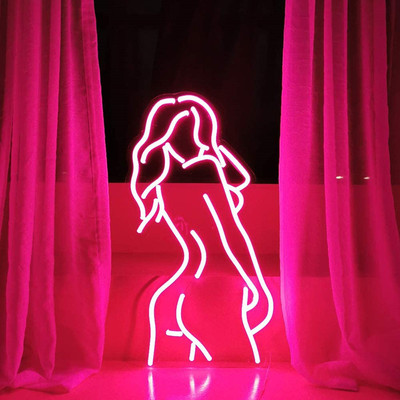 跨境創意霓虹燈發光字燈牌 KTV酒吧娛樂性感美女裝飾背板廣告牌