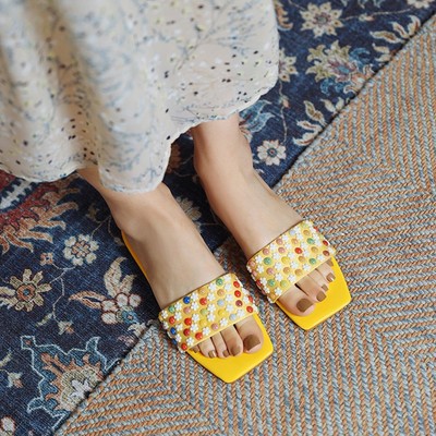 2021夏季新款沙灘涼拖女外貿大碼韓版糖果色彩外穿平跟涼拖女5565