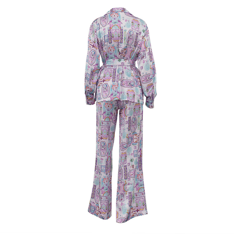 Special Interest Design Printed Pajamas Women Spring Autumn Long Sleeve Can Be Outerwear Homewear Set 6 Special Interest Design Printed Pajamas Women Spring Autumn Long Sleeve Can Be Outerwear Homewear Set