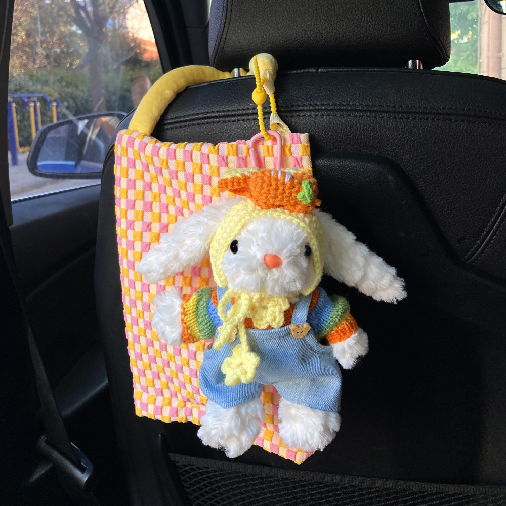 Lindo conejo, toalla de papel de coche, bolsa colgante, caja de cartón para coche, asiento interior, almacenamiento 2025, nueva muñeca colgante image 11