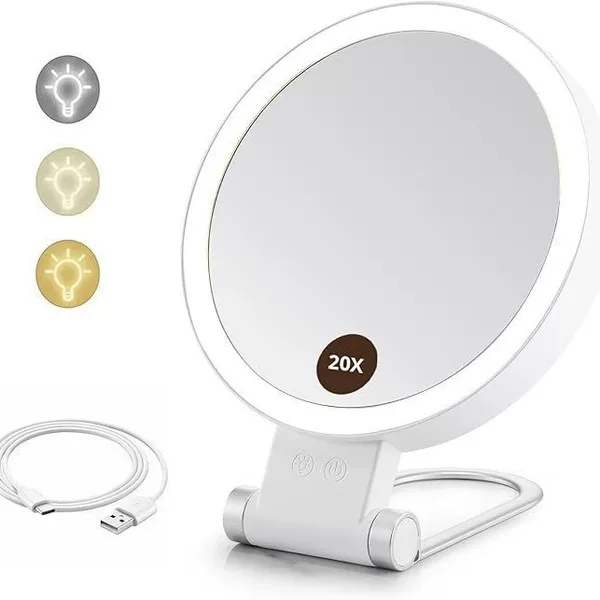 Cross-border household double-sided cosmetic mirror flat 10X enlarged folding wall-mounted bathroom mirror LED double-sided cosmetic mirror
