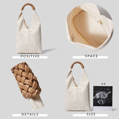 New Canvas Saddle Bag with European and American Simple Style, Solid Color Single Shoulder Bucket Bag, Hand-Held Woven Fashion Tote Bag