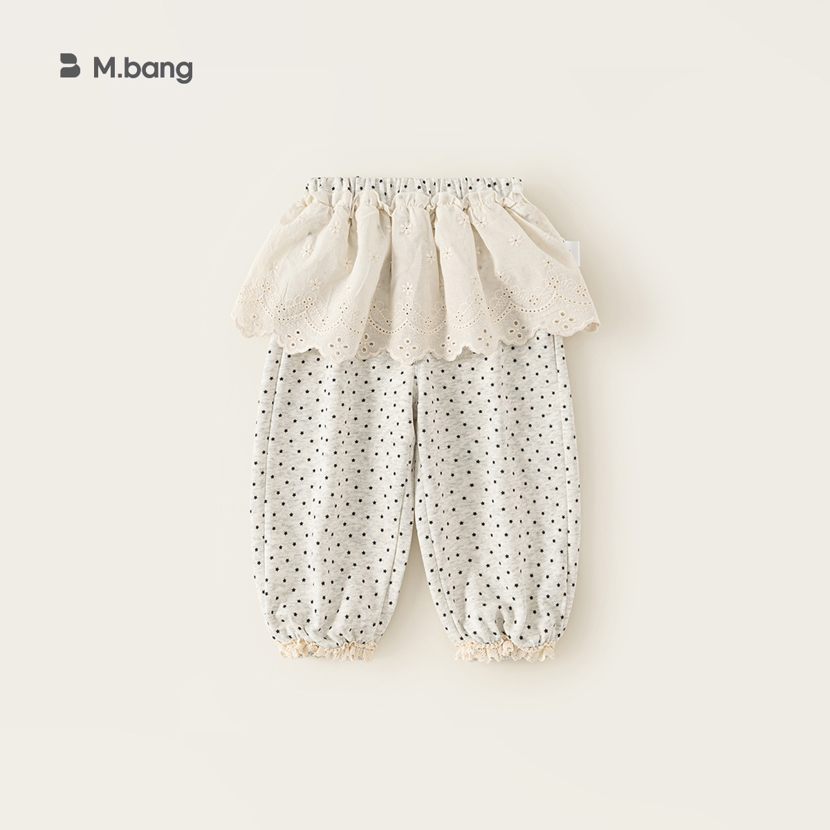 Ropa para niños Youbao, pantalones para niñas, estilo nuevo de primavera y otoño, pantalones deportivos de lunares de color liso para niñas pequeñas con ribete de encaje en la cintura y puños antimosquitos.