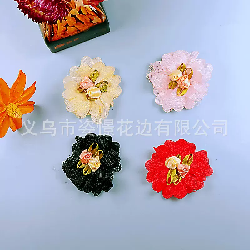 双层雪纺纱褶皱立体玫瑰花 手工DIY材料服装发饰装饰花朵花边辅料