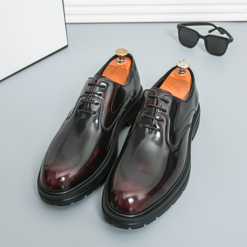 Cheap Red Leather Shoes Men's Brock Business Wear Derby Shoes Heightened Casual British Wedding Groom Shoes 3277