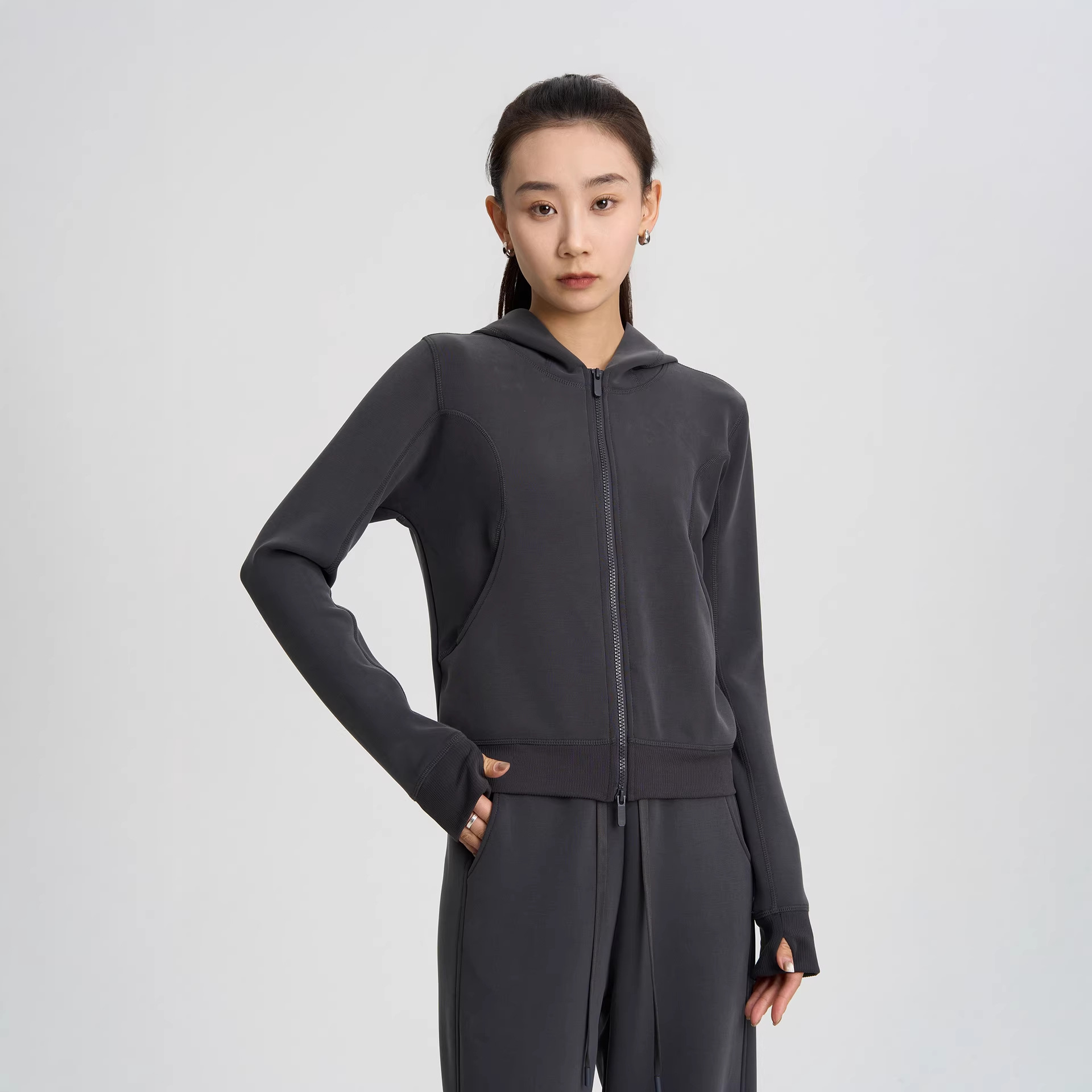 3.0 Lenzing Modal Sports Hooded Versatile Cardigan 2026 Spring New Sand Washed Comfortable Top for Women