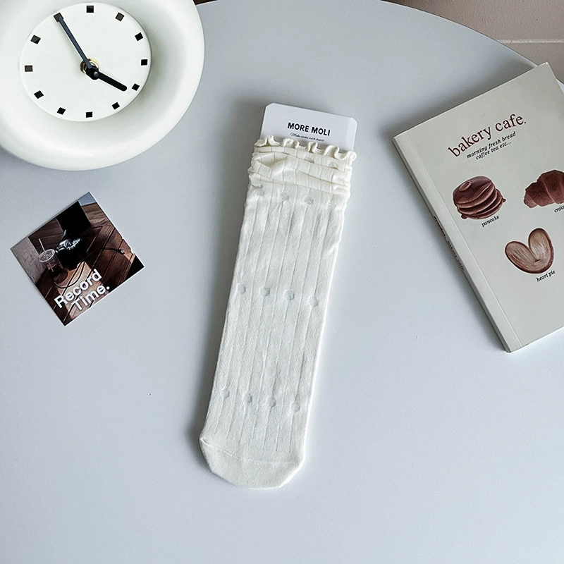 White summer thin breathable knee socks, mid-length