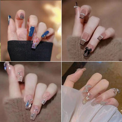 ins style glitter rhinestone nail polish sweet sheet set removable wearable nail internet celebrity same style fake nails finished product wholesale 