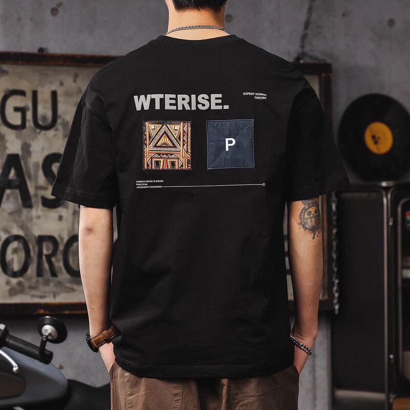 アメリカンレトロ半袖Tシャツメンズ2025新エスニックスタイルハンサムルーズヘビーウェイトTシャツ夏着用|undefined