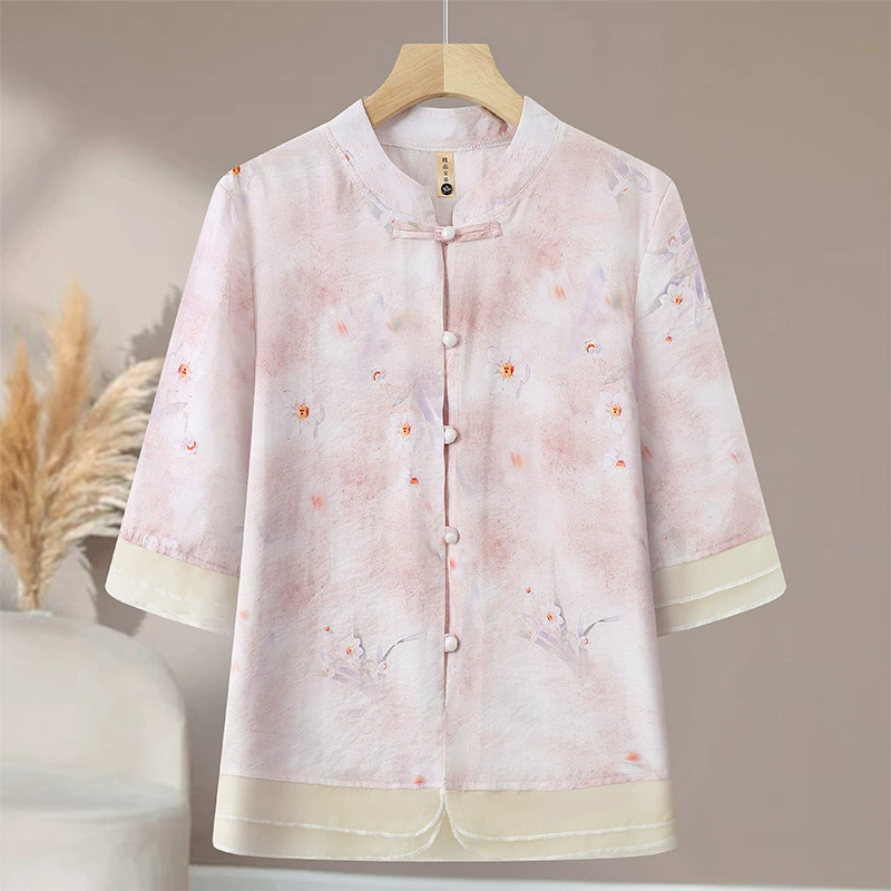 Женская одежда 2025, рубашка весна-осень, новый стиль, свободные топы для женщин среднего и пожилого возраста, модные рубашки с принтом для пожилых