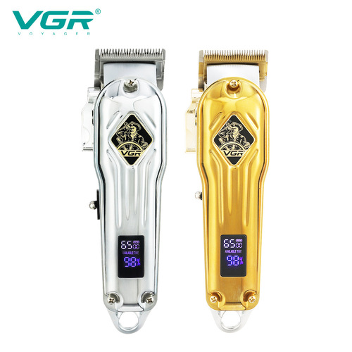 VGR267 Full Metal Electric Push Cutter Rechargeable Dual Use LCD Digital Display Golden Salon Professional Hair Cutter