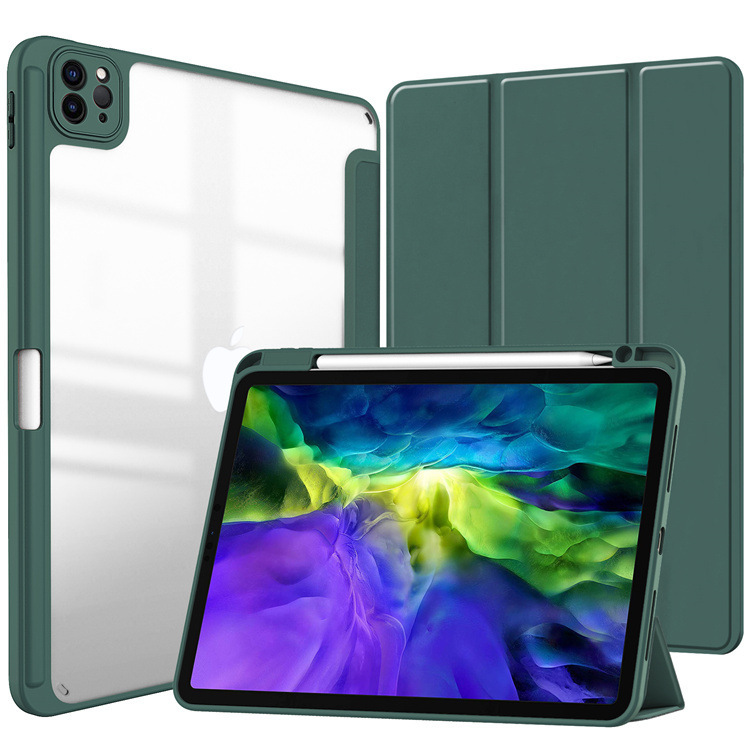 Suitable for 2024 New iPad Pro 11 Tablet Case Pro 13 Acrylic Silicone Soft Edge Leather Case with Pen Slot