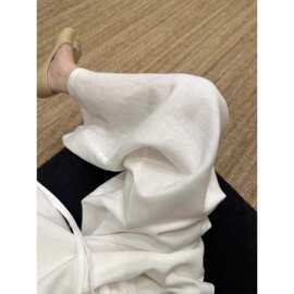 白色天丝亚麻阔腿裤女小个子夏季新款老钱风垂感棉麻休闲直筒长裤