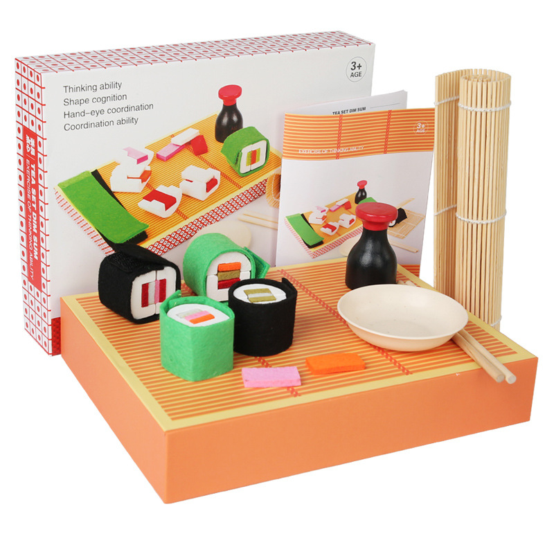 Simulación de madera para niños caja de sushi familiar cognición de alimentos cocinar set de verduras cocinadas juguetes inteligentes para niños y niñas