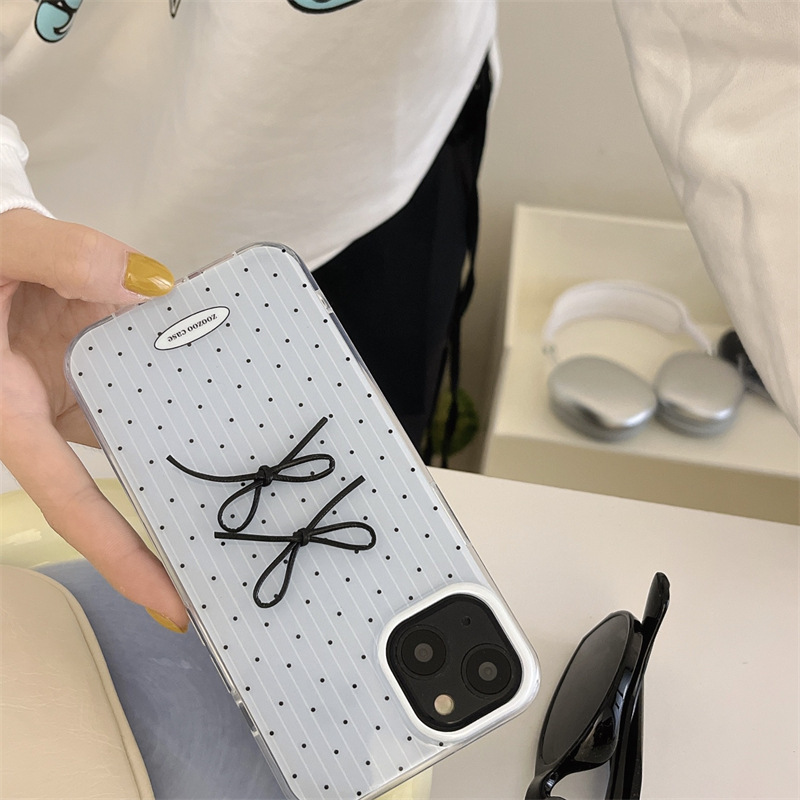 Lazo de lunares a rayas azul coreano IPhone15promax brillante 14pro funda para teléfono móvil uso 13/15