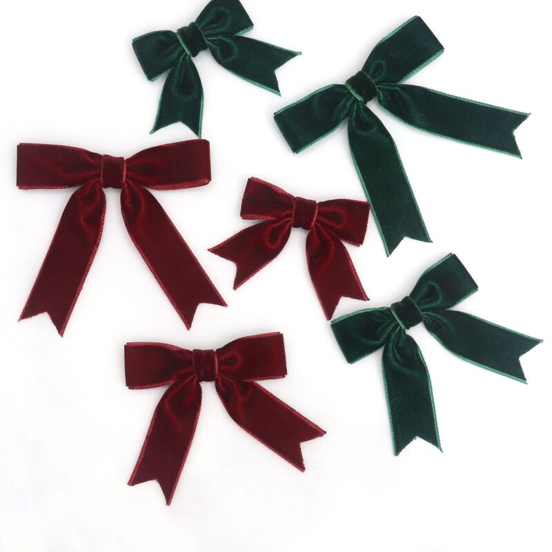Cross-Border New Christmas Red and Green Velvet with Bow Handmade Swallowtail Cut Christmas Tree Gift Box Decorative Bow