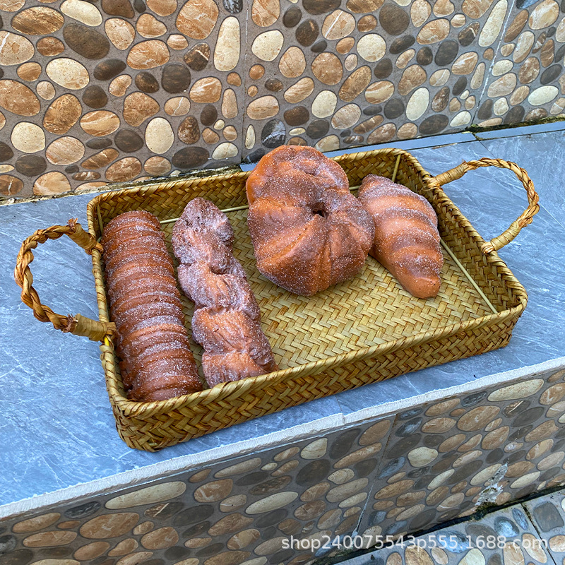 Grasas de mar tejidas a mano pan palo creativo rectangular no caña bambú tejido bandeja de almacenamiento de verduras y frutas horneado