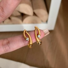 S925纯银中古风拉丝天然黄水晶水滴耳环精致轻奢时尚高级感