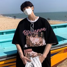 日系动漫t恤男夏季潮牌潮流美式hiphop七分袖衣服大码fog高街短袖