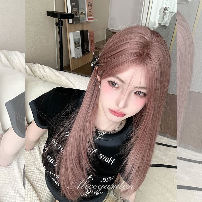 Fashion Wig for Women, Internet Celebrity, Light Pink Long Bangs, Long Straight Hair, Lolita High-Level Atmosphere Straight Hair Full Wig