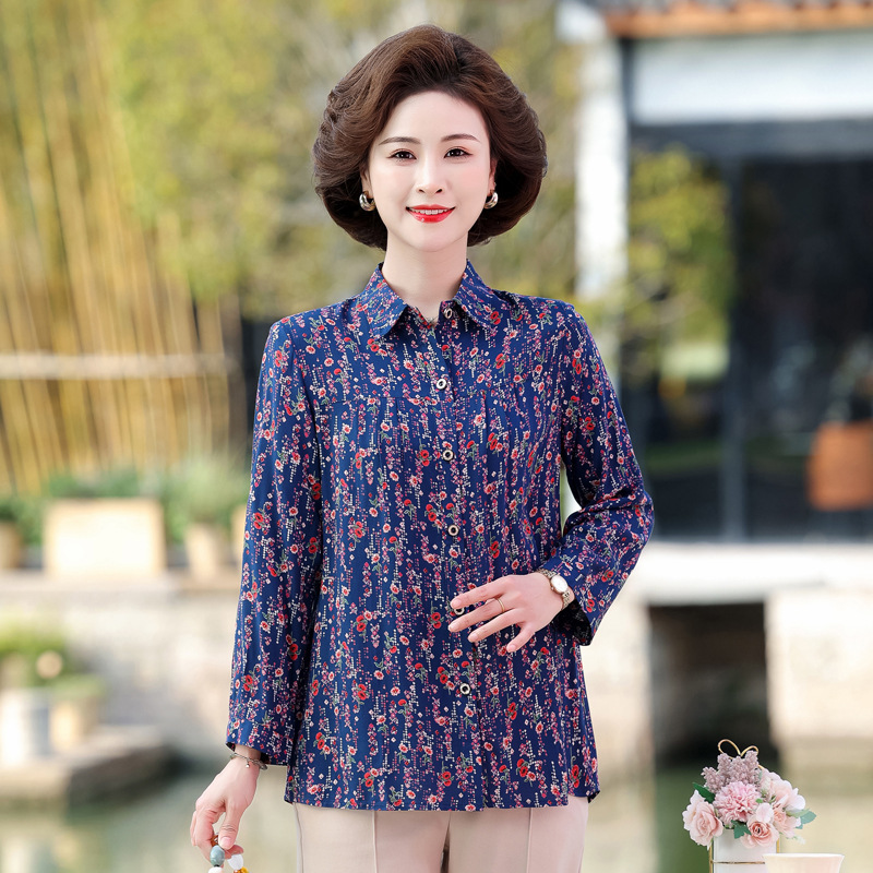 Women's New 2026 Summer Short Floral Shirt for Moms, Large Size Loose Fit, Middle-Aged and Elderly Turn-Down Collar Top