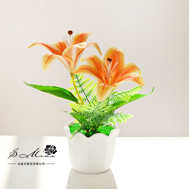 Flores falsas dos extremos sensación de lirio flor de simulación bonsai flor de moda decoración creativa plantación verde artificial simulación maceta