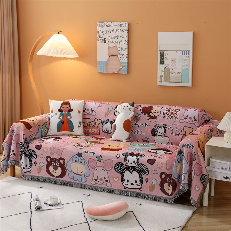 Cross-border Internet Famous Ins Style Double-sided Sofa Towel Multi-purpose Blanket Blanket Pink Pooh Sofa Cover Cushion