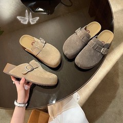 【牛皮版~厚底增高勃肯包头拖鞋女外穿2025新款秋季一脚蹬半拖鞋