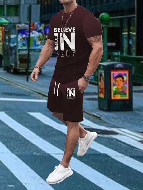 American Cross-border 2025 nueva tendencia de moda casual de manga corta cuello redondo camiseta pantalones cortos traje ME5 MA04