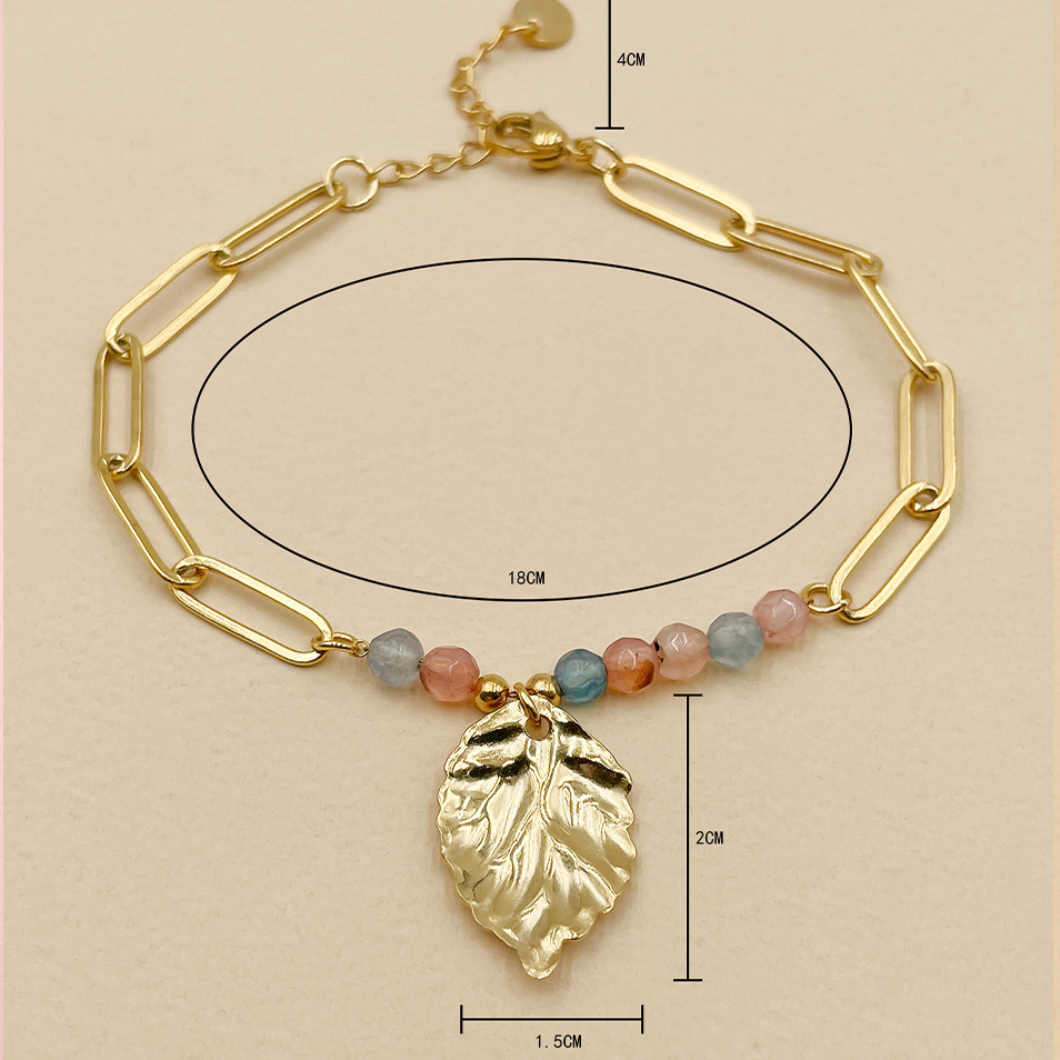 Fashion Leaf Stainless Steel Plating Artificial Crystal Bracelets