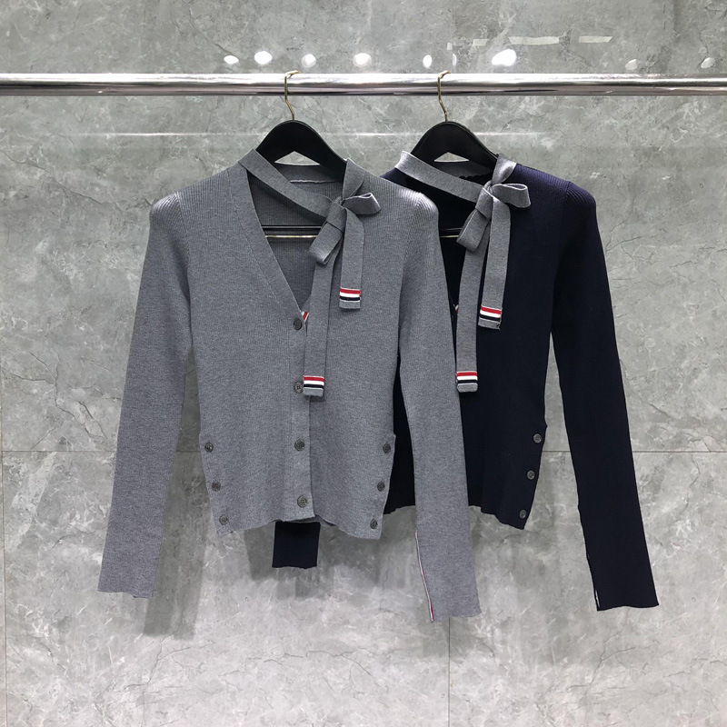 TIME BREATHE tb tie cardigan women's 2024 spring and summer v collar four button Korean sweater top